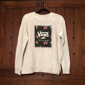 VANS “off the wall” light grey floral graphic crew neck sweatshirt